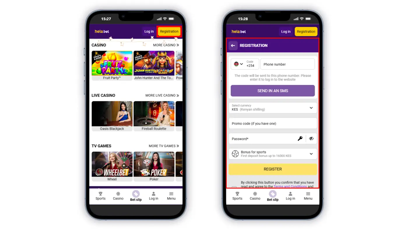 Helabet Casino Registration Screenshot